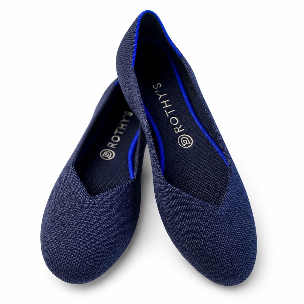 Rothy’s The Flat Navy Knit Washable Comfort Flats Round Toe Size 8.5